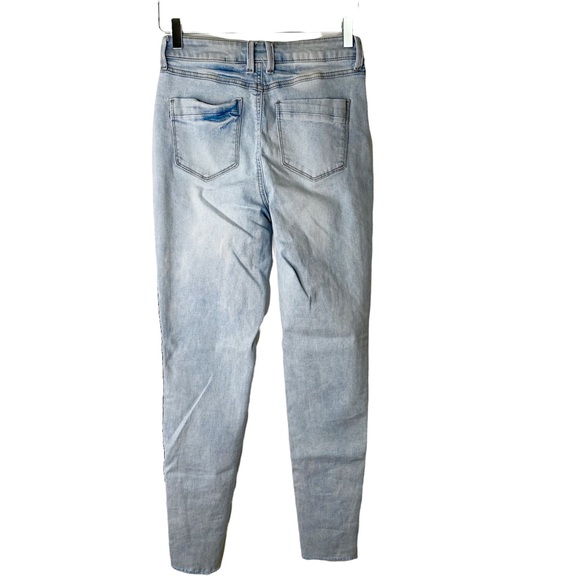 REWASH High Rise Plaid Race Stripe Raw Hem Frayed Ankle Crop Light Wash Jeans 26 - Picture 3 of 8